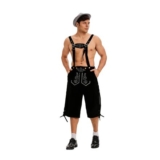 Oktoberfest Lederhosen Shorts with Braces, Embroidered, Black, Mens, Size L