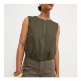 Olive Green Sleeveless Denim Jacket
