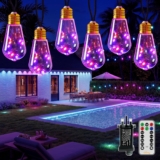 Ollny Christmas Lights 6m Hemp Rope Festoon Light Mains Powered, Fairy String with 16 S17 Bulbs/160 LEDs/Remote/Plug/Modes/Timer, Purple and Orange Lighting for Indoor Outside Outdoor Xmas Decs
