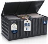 Olsen & Smith 680L Folding Garden Storage Box, Quick Setup & Space-Saving Folds Away When Not in Use, 5-Min Setup, Wheels & Handles, Gas-Assisted Lid, Lockable Padlock, Weatherproof, Indoor/Outdoor