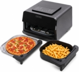 Olsen & Smith Pizza Air Fryer 2400W with 12in Pizza Stone Stone-Baked Crispy Base Pizza Oven & 6L Multi-Function Air Fryer, Presets for Fries, Steak, Fish & Baking, Removable Crisping Plate, Black