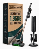 Olsen & Smith Self-Empty Cordless Vacuum Cleaner Lightweight 1.96kg Stick & Handheld Bagless Hoover, 18kPa Suction, 25min Runtime, H13 HEPA, LED Headlights Pet Hair, Car & Carpet – Grey