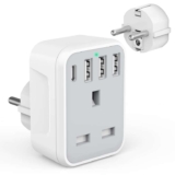 Omivine UK to EU Travel Adapter with 4 USB Ports (1 USB-C), Grounded Type E/F by Omivine FBA