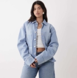 On trend ASOS DESIGN Oversized Patchwork – Denim Shacket (Bleach Wash) – Sizes UK 8-16 (98% cotton)