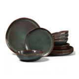 Onader 12-Piece Reactive Glaze Dinner Set for 4, Moss Green