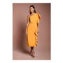 One Shoulder Ruffle Crepe Pencil Midi Dress