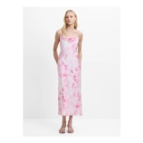 Oona Satin Cowl Neck Pink Floral Midi Dress