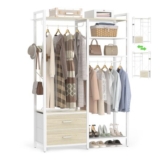 Open Wardrobe Rack with Drawers, 115cm, Double Hanging Rails