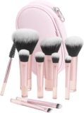 Optimised 10-Piece Makeup Brush Set with Rose Gold Handles & Soft Two-Toned Bristles for Foundation Powder Eyeshadow – Portable Travel Bag Included Ideal for Beginners Acrylic Grip Complete Collection