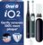 Oral-B iO2 Electric Toothbrushes, 2 Handles, Night Black & Forest Green – 2 Gentle Care Brush Heads, Travel Case, Travel Refill Holder, Toothbrush for Adults, Designed by Braun, UK Two Pin Plug