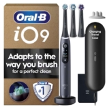Oral-B iO9 Electric Toothbrush, Black – Includes 3 Brush Heads, Charging Travel Case and Head Holder with an App Connected Handle