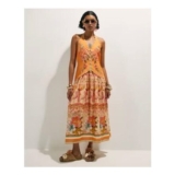 Orange Cotton Floral Print Peplum Maxi Dress