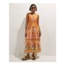 Orange Cotton Floral Print Peplum Maxi Dress