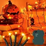 Orange Halloween Lights Outdoor, 3M 30 LED Battery Operated Halloween Fairy Lights with 6-Hour Timer, Green Wire IP65 Waterproof Halloween Decoration Lighting for Indoor Outdoor