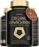 Organic Ashwagandha High Strength – 1000mg Ashwaganda 120 Capsules – Natural Support for Calm & Balance – Pure Root Powder with Black Pepper – Enhanced Absorption – Soil Association Organic Certified