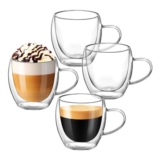 Osrioal 4x250ml Double-Walled Glass Coffee Mugs with Handle