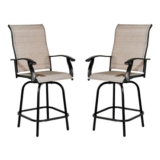 Outdoor Swivel Bar Stools, 2-Pack, High-Back, All-Weather Textilene, Brown