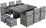 Outsunny 10 Seater Rattan Cube Garden Furniture Set for Patio Mixed Grey Parasol Hole, Rattan Dining Set, Cushions, Outdoor Dining Table and Chairs, Rectangular Glass Top Table