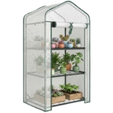 Outsunny 3 Tier Mini Greenhouse with Reinforced PE Cover, with Roll-up Door and Wire Shelves – 127H x 59W x 39D cm