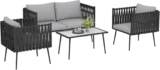 Outsunny 4 Piece Outdoor Garden Furniture Set with Cushions, 4 Seater Garden Sofa Set with Loveseat, Armchairs and Faux Marble Top Table, Outdoor Furniture Set for Patio, Conservatory, Light Grey
