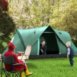 Outsunny 5 Man Camping Tent, Large Tunnel Tent, w/ Groundsheet and Carry Bag – Dark Green