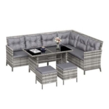 Outsunny 6 PCs Patio Wicker Sofa Set Rattan Chair Furniture W/ Glass & Cushioned