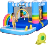 Outsunny Kids Bounce Castle Inflatable House with Trampoline Pool Climbing Wall with Inflator Carrybag, 2.8 x 1.7 x 1.55m