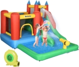 Outsunny Kids Inflatable Bouncy Castle Water Slide 6 in 1 Bounce House Jumping Castle Water Pool Gun Climbing Wall Basketball Hoop with Air Blower for Summer Playland