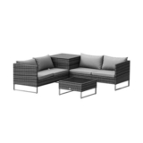 Outsunny Rattan Garden Furniture Set with Storage Table, Cushions, Grey