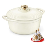 Overmont 26cm Enamelled Cast Iron round Casserole Pot, Cream