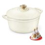 Overmont 26cm Enamelled Cast Iron round Casserole Pot, Cream
