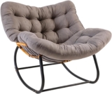 Oversized Outdoor Egg Rocking Chair with Cushion for Garden Grey Weather-Resistant PE Rattan Egg Rocker with Thick Removable Cushion and Heavy-Duty Metal Frame for Patio, Balcony and Garden