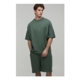 Oversized Panelled Man Embroidered T-Shirt and Short Set