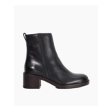 PELINE – BLACK Leather Block Heel Ankle Boots