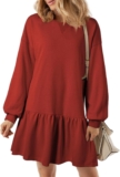PICKLION Womens Casual Dress Long Sleeve Ladies Pullover Dress Mini Pleated Ruffle Sweatshirt Dresses