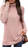 PICKLION Womens High Neck Tops Casual Longline T-Shirts Plain Ladies Base Layer Top