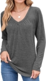 PICKLION Womens V Neck Tops Casual T-Shirts Plain Ladies Base Layer Top
