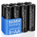 POWEROWL AA Rechargeable Batteries 8 Pack 1200 Cycles 2800mAh 1.2V High Capacity AA Ni-MH Precharged Batteries – Sold by NengWo-EU FBA