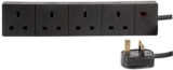PRO ELEC 4-Gang Mains Extension Lead, 1m Black, 13A UK Plug