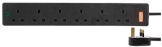 PRO ELEC 6Gang Surge Protected Extension Lead, 5m Cable, 13A, Black PELB1755