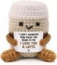 PRSTENLY Gifts for Him & Her, Handmade Crochet Coffee Cup with Card