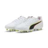 PUMA Unisex King 20 Play Firm Ground/Artifical Ground Football Boots, PUMA White-Glowing Red-Yellow Alert, 8 UK