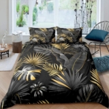 Palm Leaves Duvet Cover Super King Size,Tropical Bedding Set for Child Young,Botanical Jungle Comforter Cover Set,Plant Tree Leaf Decor Quilt Cover Pastoral Style Bedroom Decor Gold Gray Black
