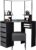 Panana Corner Dressing Table with Mirror, Makeup Table Set with Cushioned Stool Storage 5 Drawers Shelves Cosmetic Vanity Dresser Desk for Bedroom Home Black