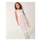 Pansy Embroidered Tulle Dress Pink