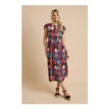 Patchwork Floral Keyhole Flutter Sleeve Midi Dress