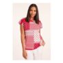 Patchwork Print Lace Shoulder T-Shirt