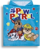 Paw Patrol Boys Poncho Towel – Hooded Cotton Towelling Slip On, Beach And Pool Cover Up, Blue Paw Character Graphic Front And Back, Kids Bath Poncho, Holiday Ready