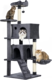 PawHut 140cm Cat Tree for Indoor Cats, Multi-Level Cat Tower with Scratching Posts, Plush Perches & Condos, Large Kitty Activity Centre with Hammock, Ladder & Dangling Balls for Kittens, Dark Grey