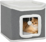 PawHut Cat House for Indoor Kittens 2-Level Cat Cave Bed Flush Top Bed Grey